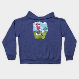 Booom! Girl playing soccer Kids Hoodie